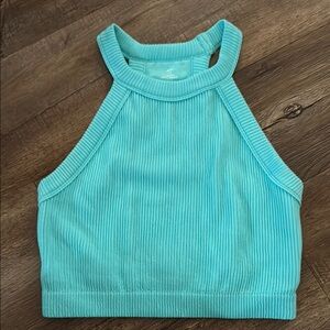 Aerie Blue Ribbed Crop Tank Top